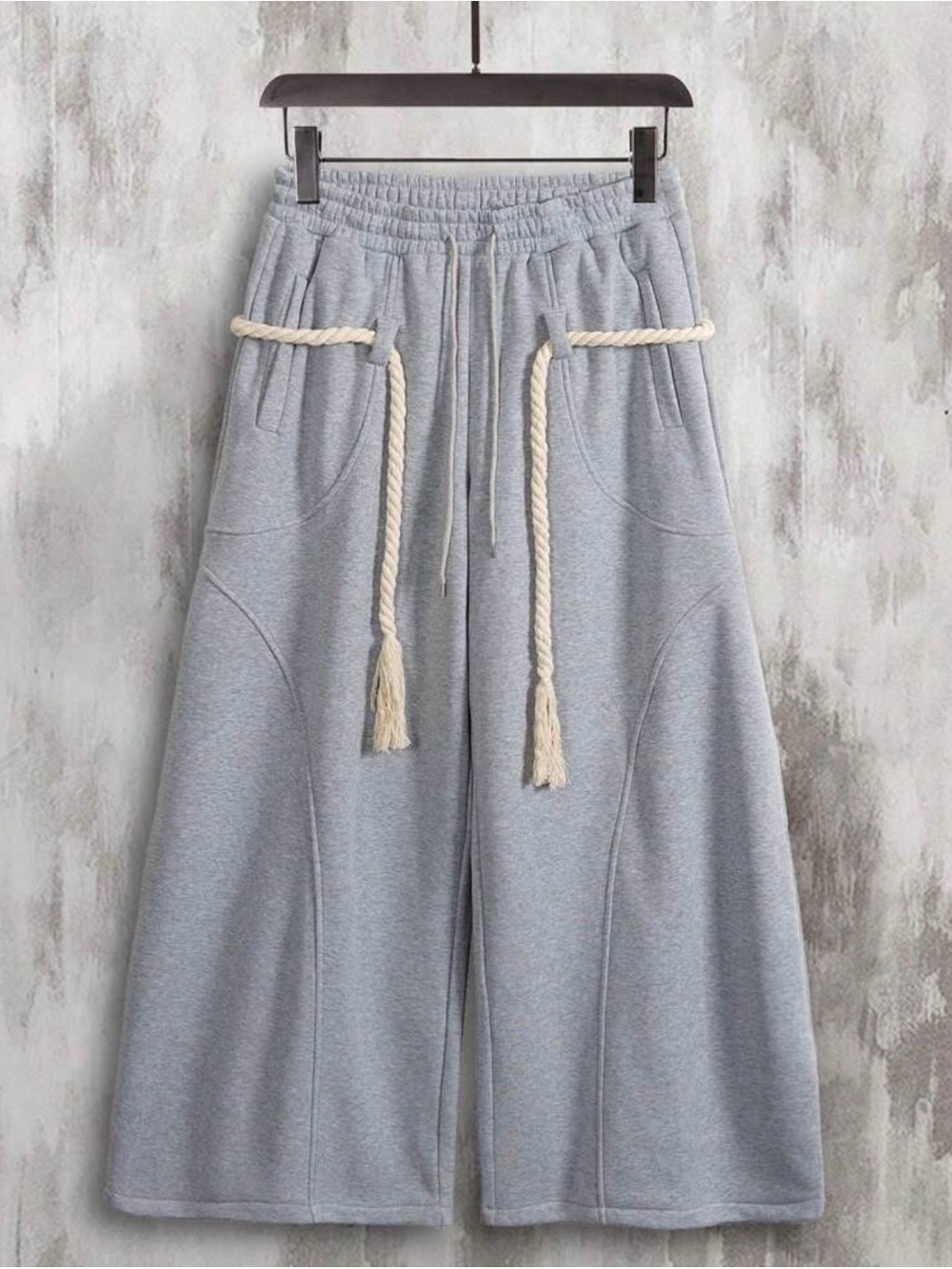 Gray Wide-Leg Sweatpants with Rope Drawstring - Picture 3 of 6